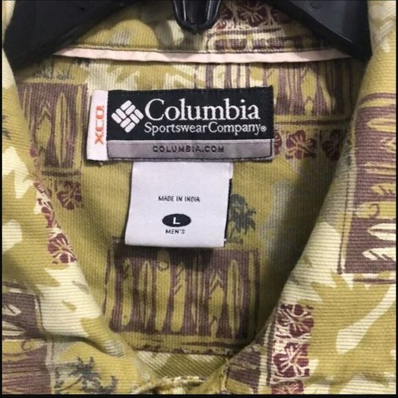 Vntg Columbia Short Sleeve Hawaiian Button down Shirt Tropical Olive Green Brown - Picture 5 of 16
